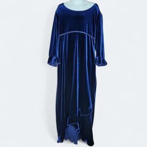 MY MICHELLE | Navy Blue soft Velvet Empire Waist Tie Back Long Sleeve Dress | 14